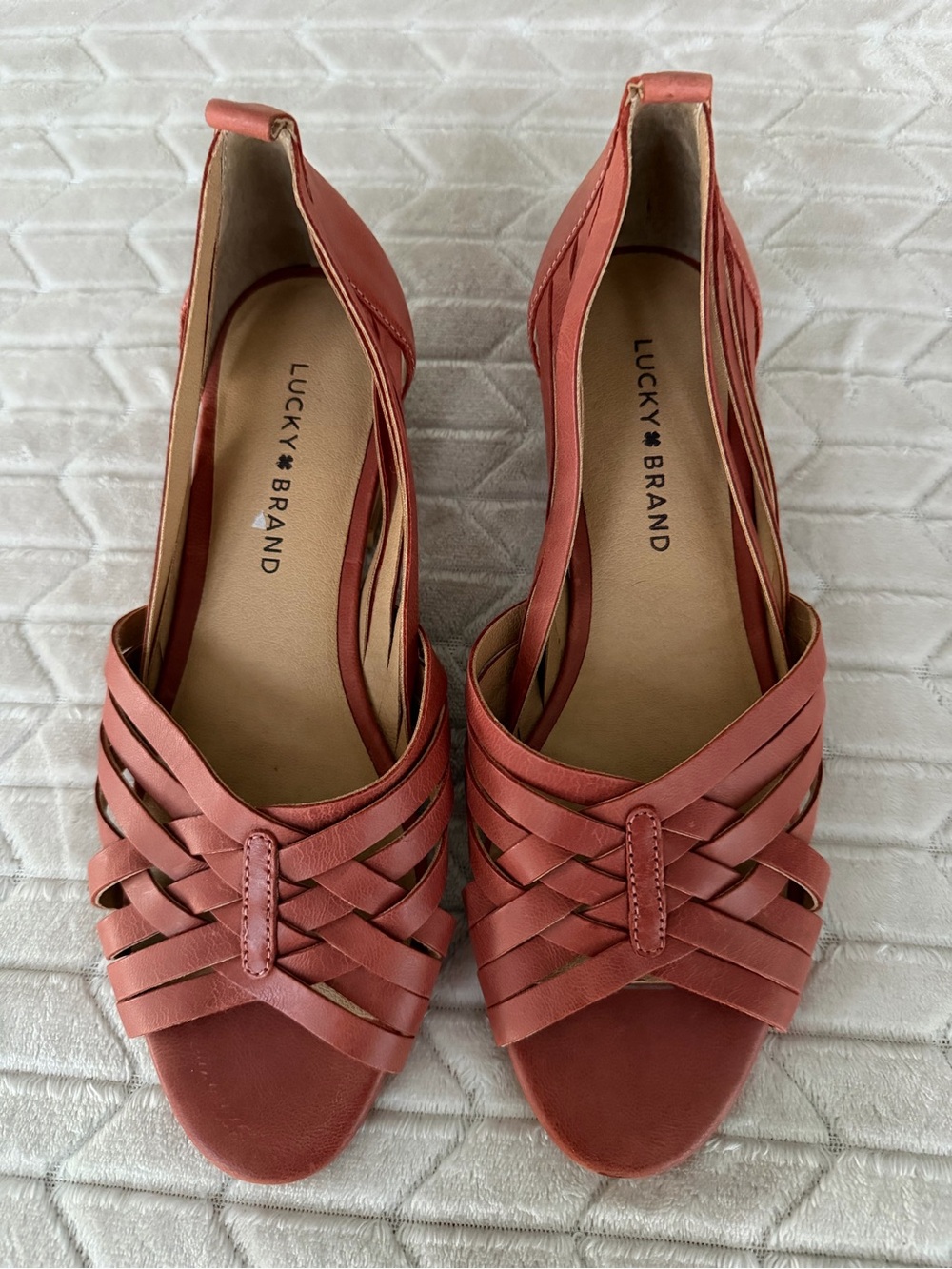 Lucky Brand Jarise Coral Leather Slip On Open Toe Huarache Shoes 8